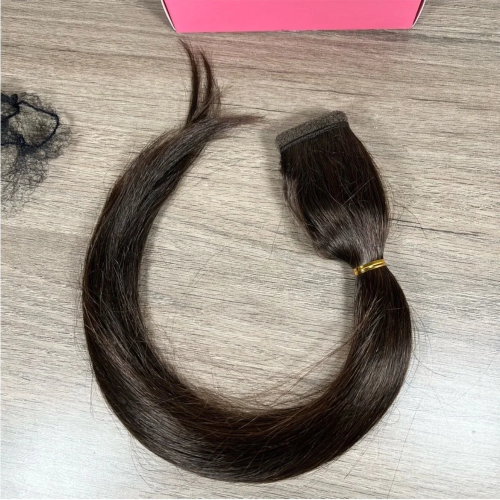 Dark Brown Remy Human Hair 18 Inch Wrap Around Ponytail Extension